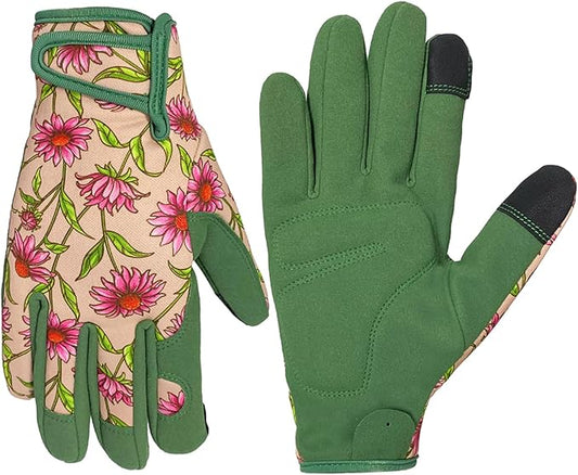 Gardening Gloves for Women, Garden Gloves with Touch Screen, Thorn Proof Puncture Resistant Working Gloves, Gardening Gifts for Women (Green with Pink Flowers, Medium)