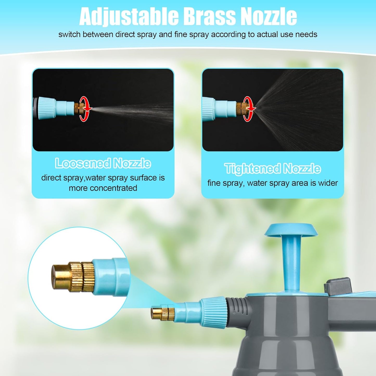 3 Pcs 1/2 Gallon Plastic Handheld Pump Sprayer – Garden Pressure Sprayer Bottle with Adjustable Nozzle for Plants, Cleaning, Household Tasks –Blue