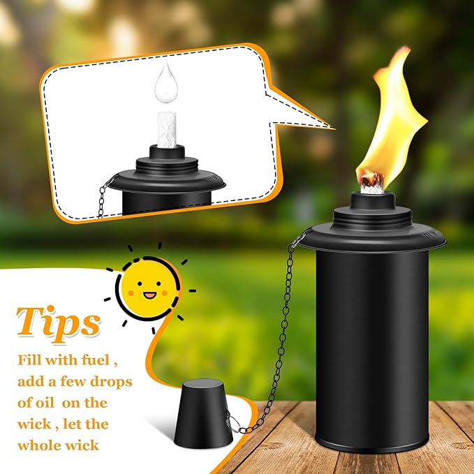 8 Pack Torch Canisters,16oz Replacement Torch Refillable Canisters with Wicks,Caps, Outdoor Citronella Fuel Torch Canister for Luau Party, DIY Garden Decor.