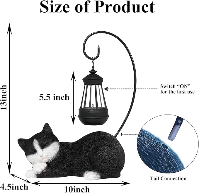 Garden Statue Solar Cat Figurine with Solar Lantern, 13" Tall Cat Statue Resin Kitten Yard Art, Cat Statues Outdoor Statue Decoration for Whimsical Lawn, Porch, Balcony, Housewarming Gifts for Mom
