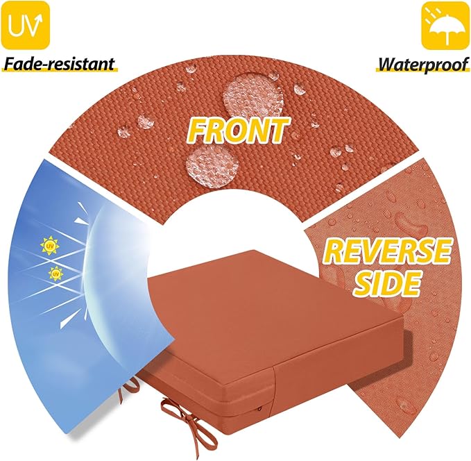 AAAAAcessories Outdoor Seat Cushions for Chairs, Waterproof, Fade-Resistant Patio Furniture Replacement Cushions, 21" x 21" x 4", Set of 2, Rust