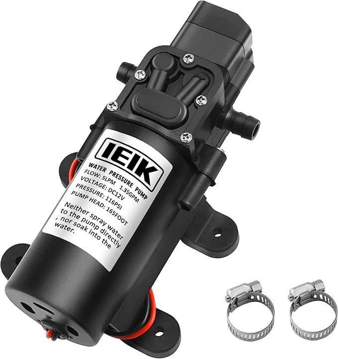 12 Volt Diaphragm Pump 5LPM 1.35 GPM 116PSI Self Priming Sprayer Pump 12V DC Fresh Water Diaphragm Pressure Pump for RV Camper Marine Boat Lawn (60W)