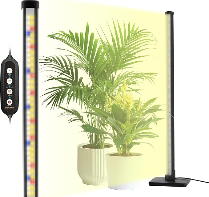 GLOWRIUM Standing Grow Light for Indoor Plants, 30in Full Spectrum Vertical Plant Light,3 Light Modes, Auto-Timer,6-Level Dimmable, Suitable for Wide Area Coverage in Indoor Plants (2-Section)