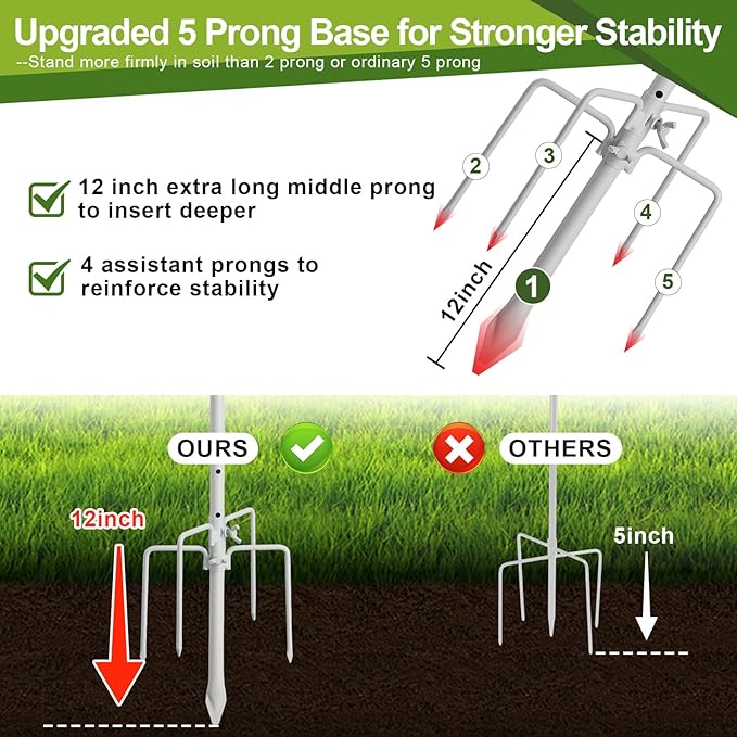 Hummingbird Feeder Pole for Outdoors - Heavy Duty Bird Feeder Stand with Adjustable Stake,62" Rustproof Shepards Poles with Hangers Holder for Birdfeeder,Wind Chimes,Lanterns,Wreaths,White