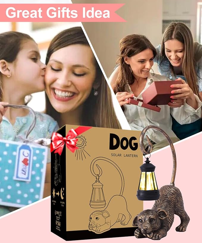 Garden Decor with Solar Lantern:Statues for Outdoor Decorations Yard Art Figurine for Patio Balcony Porch Lawn Ornaments-Gifts for Mom Grandma