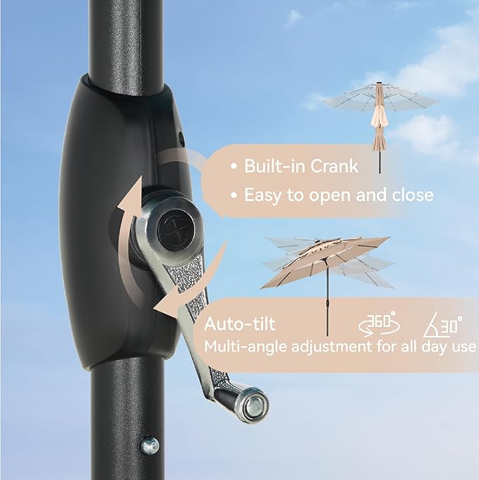 GREEN PARTY 10ft Outdoor Patio Umbrella, Auto-Tilt Market Table Umbrellas with Crank, 8 Sturdy Ribs & 1.5" Pole UV Protection for Garden Deck Backyard Pool