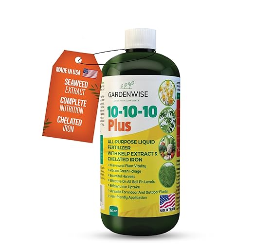 10-10-10 Fertilizer for All Purpose Plants - Liquid Fertilizer with Seaweed Kelp & Iron - Plant Food Outdoor & Indoor Plant Food, Vegetables,Flowers, Lawn & Garden 10 10 10 Fertilizer 16 oz