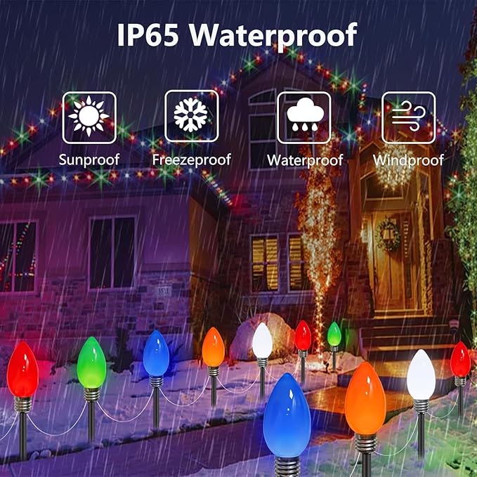 10-Pack Jumbo C9 Solar Christmas Lights, Upgraded LED Outdoor Christmas Decoration, Larger Muticolor Bulbs Solar Lights Outdoor Waterproof for Outside Path Garden Holiday Yard Patio Decor (Multicolor)