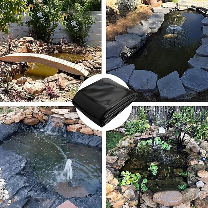 20 Mil Pond Liner, 10x13 Ft Pond HDPE Skins Small Fish Pond Liners Rubber Pond Tarp Easy Cutting Underlayment for Fountains, Waterfall & Water Gardens