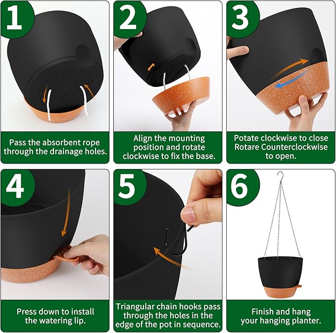 GARDIFE Large Hanging Planter, 12 inch Hanging planters for Indoor. Outdoor Plants, Self Watering Plant Pot, Plant Hanger, Black