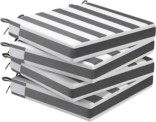 AAAAAcessories Outdoor Seat Cushions for Chairs, Waterproof, Fade-Resistant Patio Furniture Replacement Cushions, 18.5" x 16" x 3", Set of 4, Gray Cabana Stripe