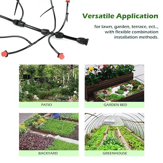 Adjustable Drip Irrigation System for Garden,Lawn Patio, Raised Beds - Automatic Irrigation Kits and Drip Emitters with 1/2" and 1/4" Irrigation Tubing (49FT + 49FT)