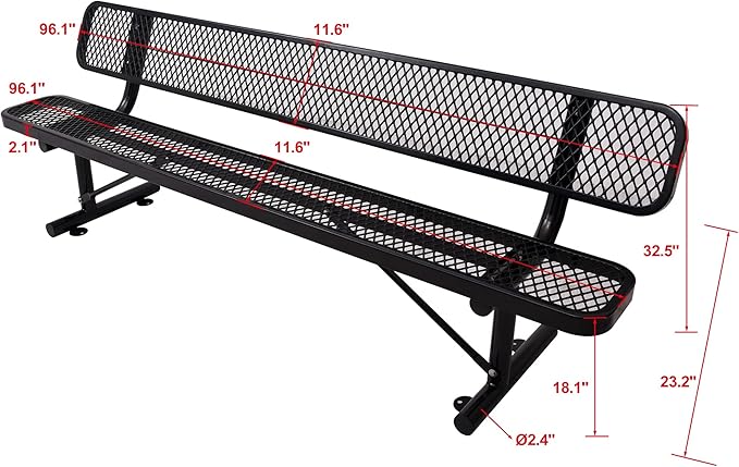 4/6/8 Feet Park Bench for Outside Heavy Duty Metal, Garden Benches Outdoor Bench with Backrest & Portable Frame, for Shopping Malls Stores Parks Patios Decks, Black