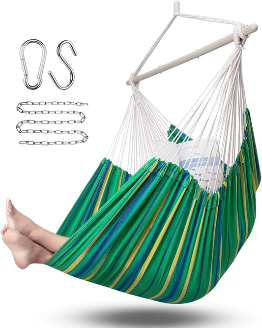 ADVOKAIR Hammock Chair Hanging Chair Rope Swing XXL - Max 500lbs, 70in Large Hammock Swing Chair -Portable Steel Spreader Bar with Anti-Slip Rings-Roomy & Strong