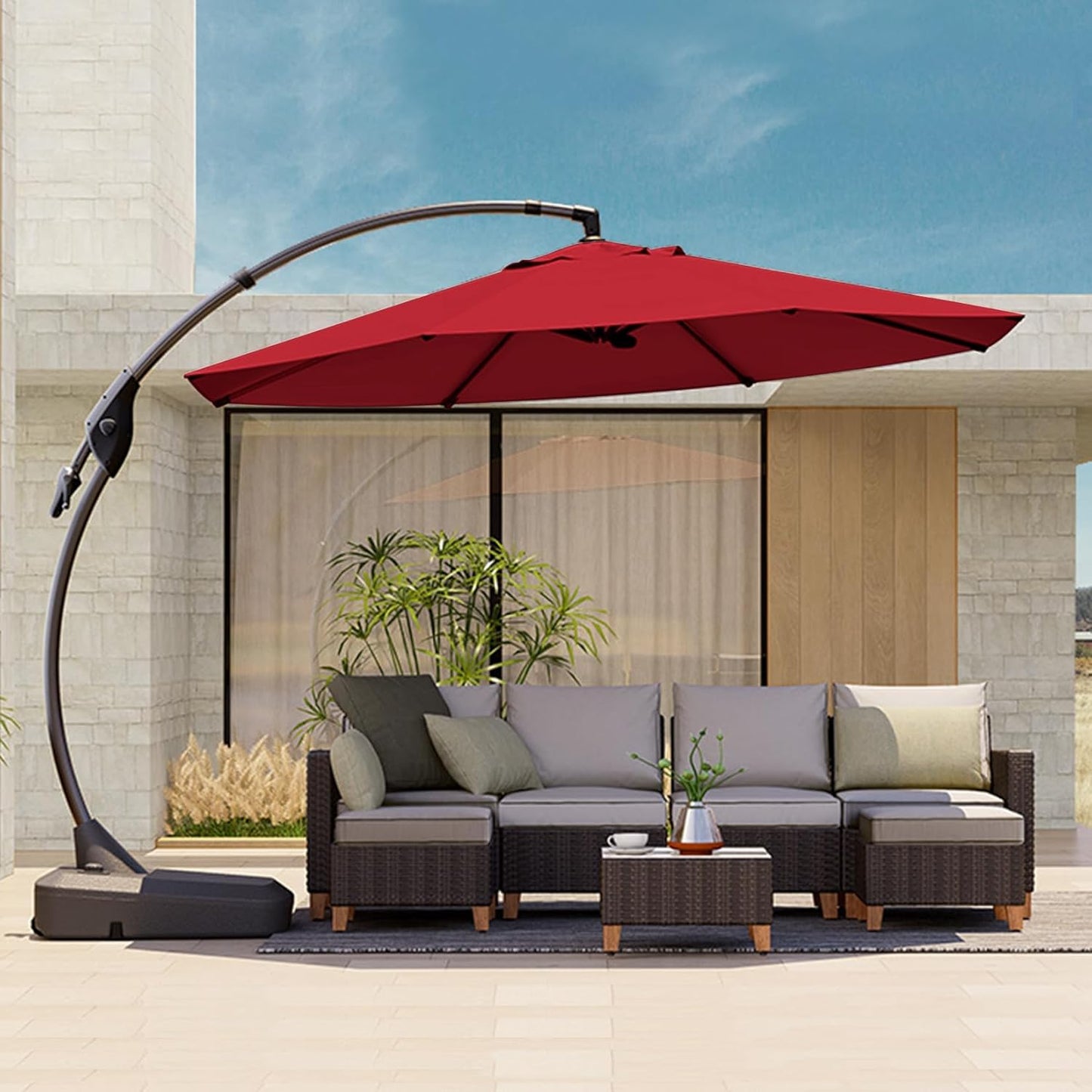 Grand patio 11FT Cantilever Umbrella with Base Outdoor Round Aluminum Offset Umbrella for Garden Backyard (Red, 11 FT)