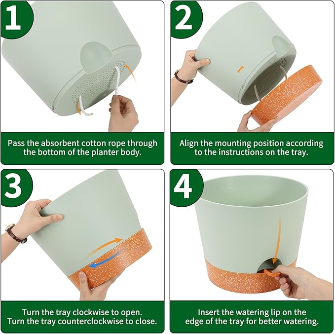 GARDIFE 12 inch Plant Pots, planters, Self Watering Pots, Large Plastic Flower pots with Deep Reservior and High Drainage Holes for Indoor Outdoor Plants and Flowers, Green
