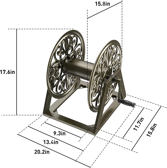 GOFORWILD Garden Wall/Floor Mount Hose Reel, Decorative Hose Reel, Garden Heavy-Duty Water Hose Holder Winder, Holds 200-Feet of 5/8-Inch Hose