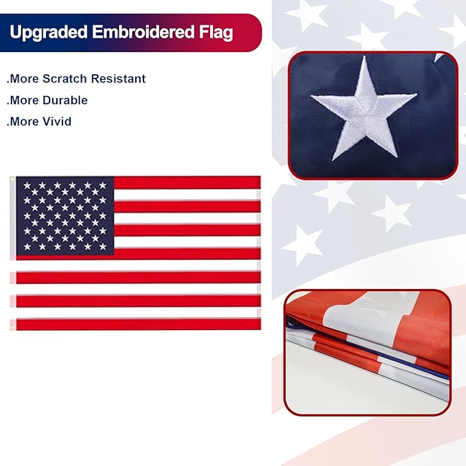 30FT Telescoping Flag Pole Kit, Heavy Duty 16 Gauge Aluminum Outdoor In Ground Flag Poles with Embroidered 3x5 USA Flag, for Residential or Commercial,Garden,Yard Flag Poles