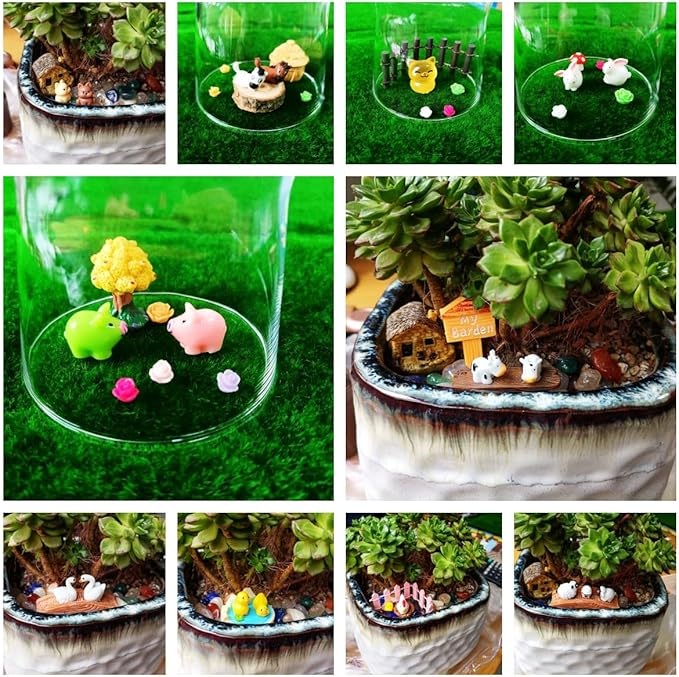 100 Pcs Mini Resin Animals Figures, Farm Tiny Plastic Animals Figurines to Hide Miniature Fairy Garden Decorations Accessories