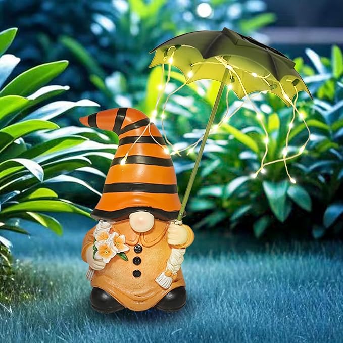 Garden Gnomes Outdoor Statues Decorations - Solar Gnome Figures with Umbrella Lights,Gnome Ornaments,Outside Patio Lawn Yard Art Decor,Funny Garden Gnomes Gifts for Women/Mom Birthdays