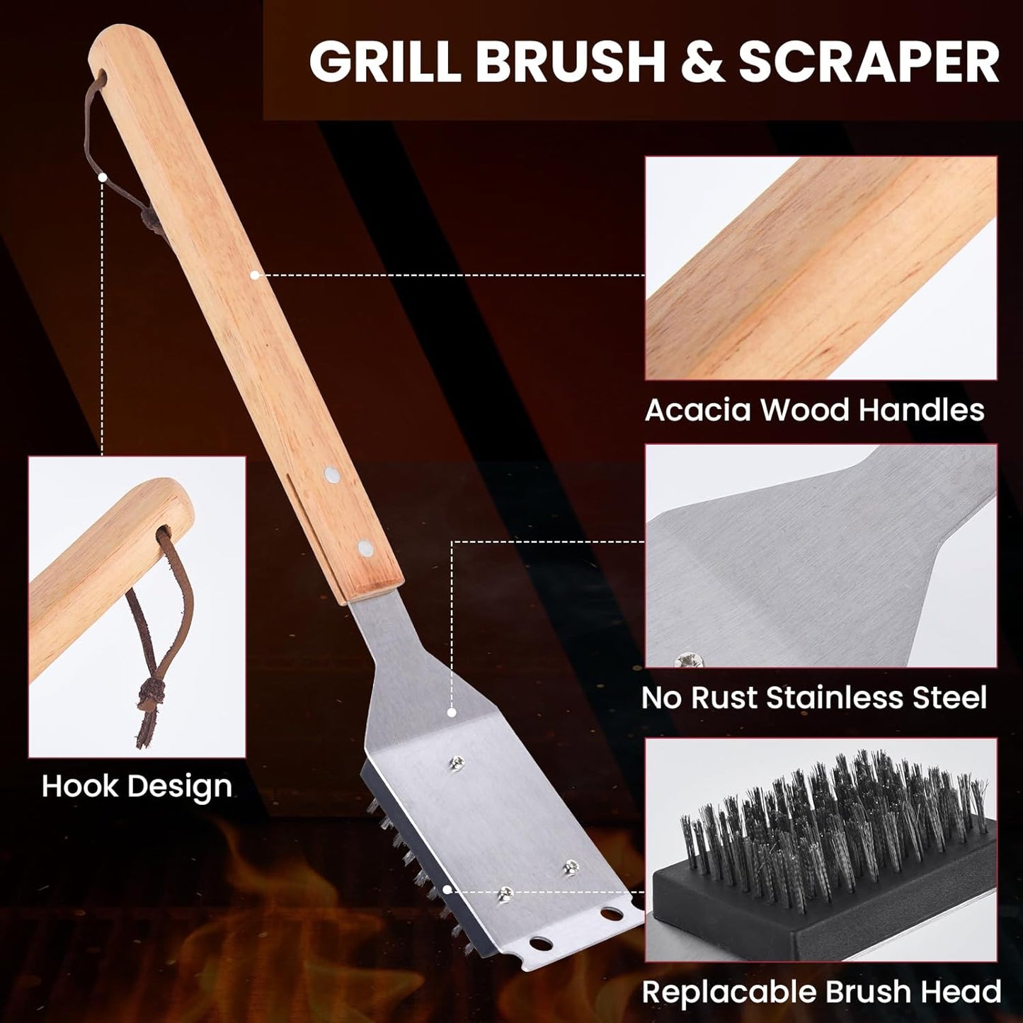 1x Steam Grill Brush for Outdoor Sponge Grill-Steam Grill Cheaning Scraper BBQ Brush-BBQ Accessory Grill Tools Heavy Duty Brush for Grill Cleaning Scraper + Bristle Free Grill Brushs for Any Grill