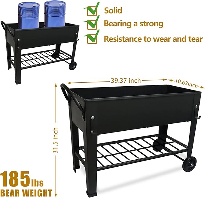 aboxoo Large Planter Raised Beds with Legs Outdoor Metal Planter Box on Wheels Elevated Garden Bed for Vegetables Flower Herb Patio (40" L x 11" W x 31.5" H)