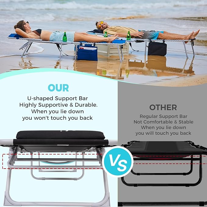 #WEJOY Folding Recliner Lounge Chair with Side Table for Outdoor 5 Positions Adjustable Reclining Patio Camping Chair with Removable Padded Pillow,Side Pocket for Beach Pool Patio Sunbathing Lawn