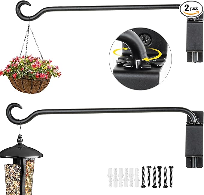 AJART Swivel Hanging Plant Bracket: Outdoor Bird Feeder Hangers for Indoor Wall Mount 16 Inch - 2 Pieces Hummingbird Feeder Hook for Flower Basket