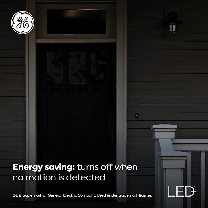 GE LED+ Motion Sensor LED Light Bulbs, 12W, Outdoor Security Lights, Daylight, A21 (2 Pack)