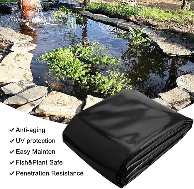 20 Mil Pond Liner, 10x13 Ft Pond HDPE Skins Small Fish Pond Liners Rubber Pond Tarp Easy Cutting Underlayment for Fountains, Waterfall & Water Gardens