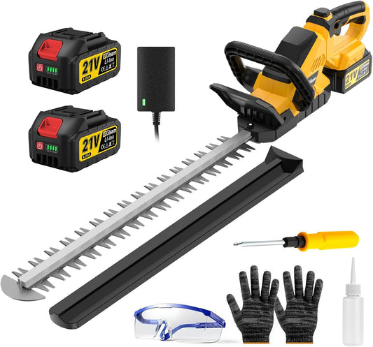 22''Hedge Trimmer Cordless,21V Electric Handheld Bush Clipper with 2 Pack 4000mAh Rechargeable Batteries,3200RPM 180°Rotatable Head,3/4''Blade Gap,Lightweight & Compact Trimmer