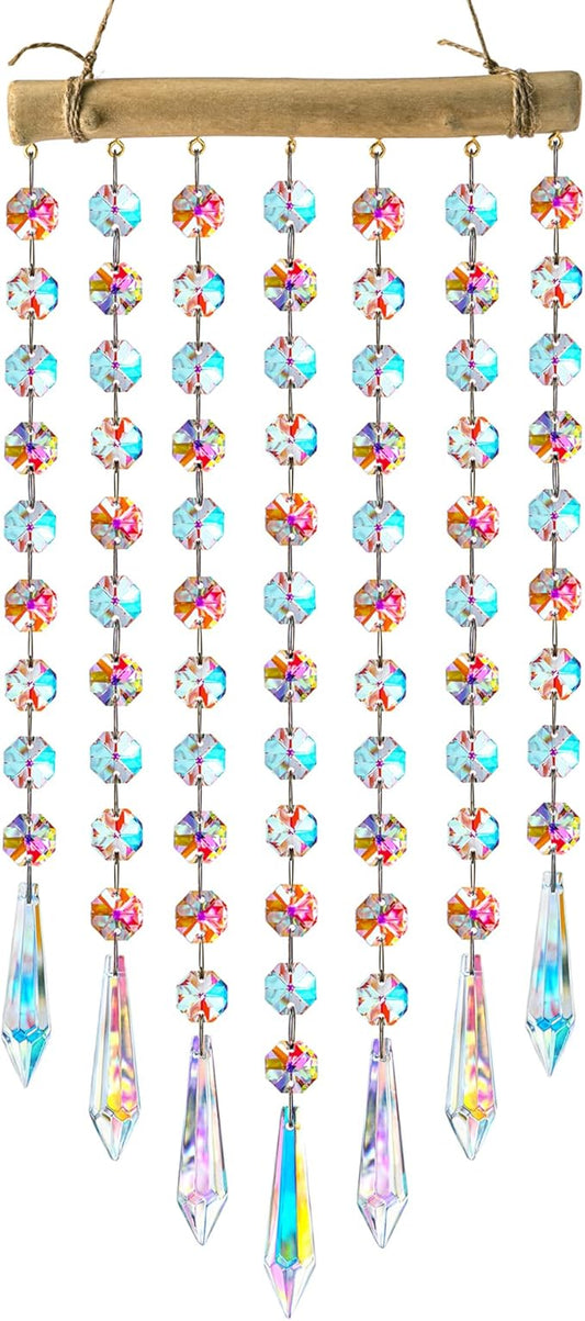 Hanging Crystal Prism Suncatcher Ornament Crystal Wind Chimes Colorful Glass Beads Chain Pendant Decorative
