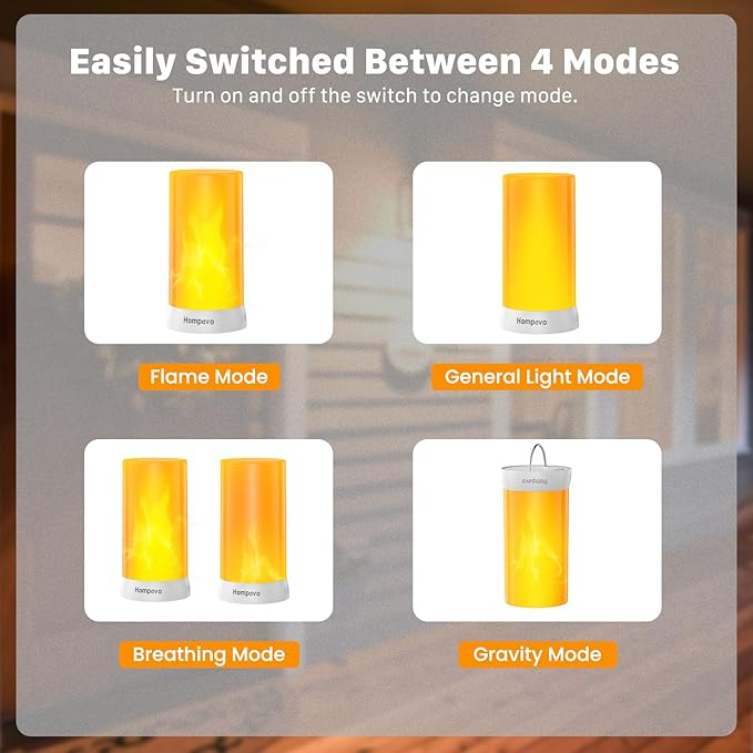 Hompavo 【Upgraded】 LED Flame Lights, 4-Mode Rechargeable Battery Operated Flameless Candles, Waterproof Pillar Flickering Lanterns for Living Room Bathroom Patio Wedding Party Halloween Home Decor