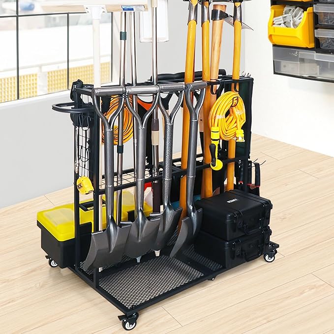 Garden Tool Organizer - Heavy Duty Garage Storage and Organization with Wheels - Large Garden Tool Storage Holder for Lawn Yard Patio Shed,Garage Shovel Rack