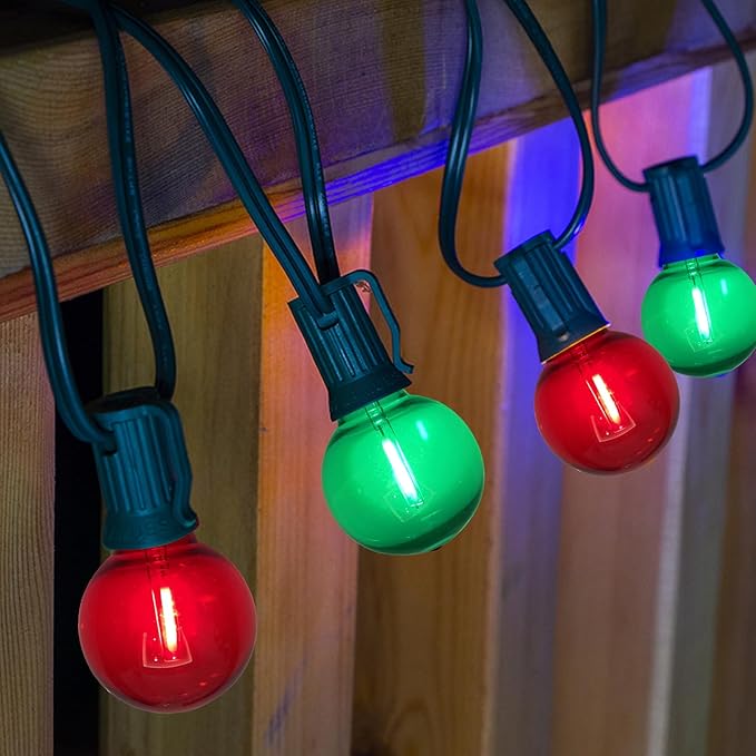GOOTHY 50Ft Outdoor Red/Green Christmas Lights, G40 Globe Patio String Lights with 25 Ceramic Colorful Bulbs(2 Spare), Outside Christmas Lights for Holiday Party Backyard Christmas