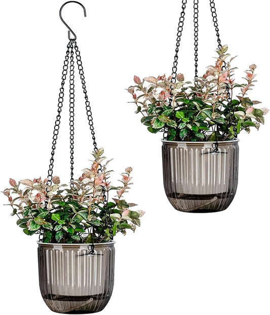 4.5 Inch 2 Pcs Self Watering Hanging Planter Indoor Plant Pots Drainage Holes, Outdoor Small Hanging Planters Flower Pot Basket, Visible Water Level, Plant Hanger Home Decor, Gardening