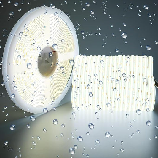 15M/49.2ft 24V COB LED Strip Light Waterproof IP65 Cool White 6000K Uniform Glow 5760LEDs CRI 93+ Flexible LED Tape Lights for DIY Cabinet Bedroom Kitchen Home Decor(No Power Supply)