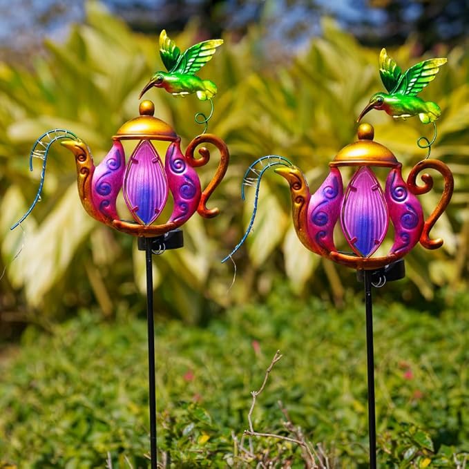 2 Pack Garden Lights, Solar Outdoor Lights with Metal Stake, Waterproof Landscape Lighting Solar Powered Yard Art for Pathway, Lawn, Porch - Purple