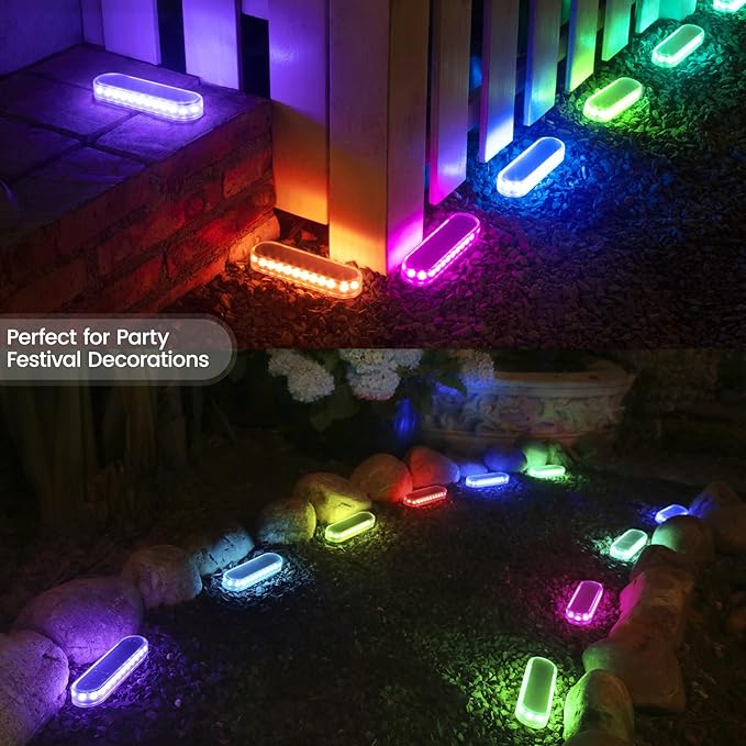 Honalia Solar Step Lights Outdoor Waterproof LED, RGB Color Changing Stick on Solar Lights Auto ON Off, Deck Step Lights Solar Powered Decor for Stairs,Pool,Yard,Patio(4 Pack), HO-RGBSL-4