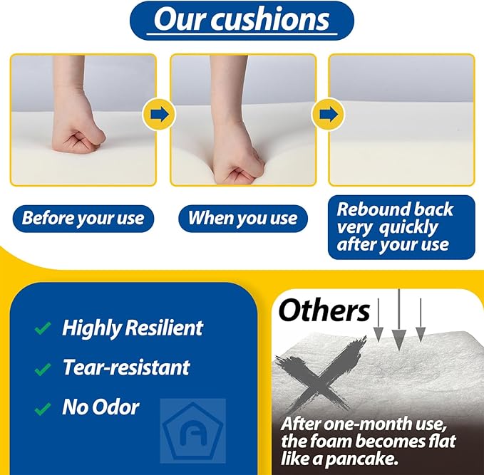 AAAAAcessories Outdoor Seat Cushions for Chairs, Waterproof, Fade-Resistant Patio Furniture Replacement Cushions, 21" x 21" x 4", Set of 2, Gray