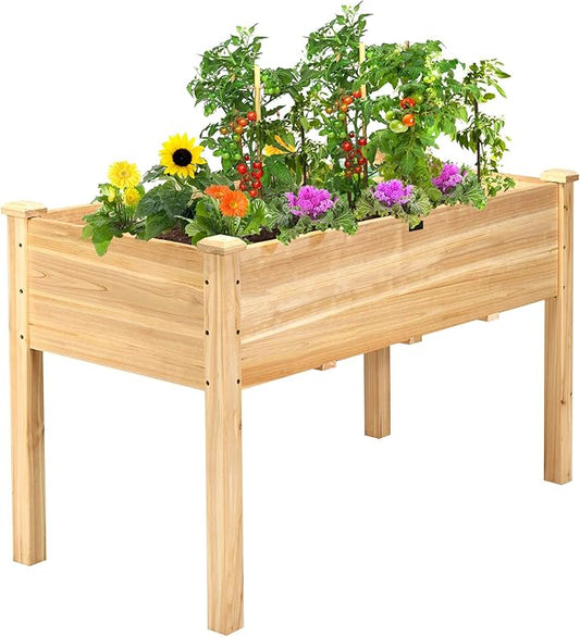 Giantex Raised Garden Bed Kit Elevated Planter Box for Vegetables Fruits Herb Grow, Heavy Duty Natural Cedar Wood Frame Gardening Planting Bed for Deck Patio Yard, 49.5"X23.5"X30.0"