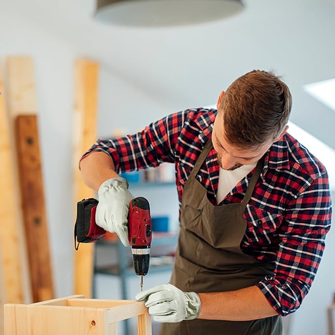 HLDD HANDLANDY Leather Work Gloves for Men & Women, Adjustable Wrist Cowhide Gardening Glove with Reinforced Palm for Driver