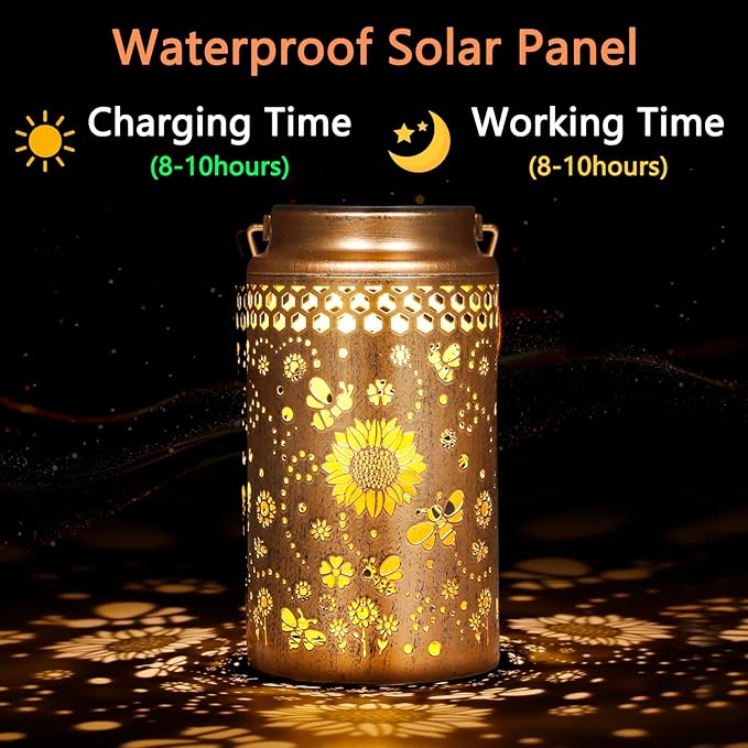 4 Pack Bee Solar Lanterns Outdoor Waterproof, Metal Hanging Lights Decorations for Garden Yard Lawn Patio, Bee Gifts for Women Mom Grandma Aunt Mother in Law Christmas