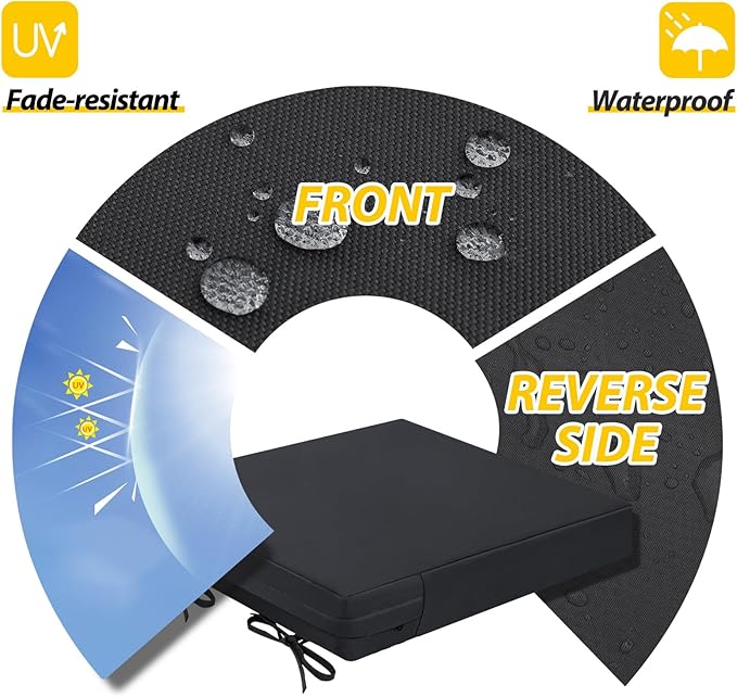 AAAAAcessories Outdoor Seat Cushions for Chairs, Waterproof, Fade-Resistant Patio Furniture Replacement Cushions, 19" x 19" x 3", Set of 2, Black