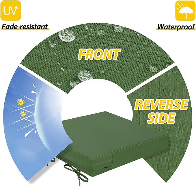 AAAAAcessories Outdoor Seat Cushions for Chairs, Waterproof, Fade-Resistant Patio Furniture Replacement Cushions, 20" x 20" x 3", Set of 2, Dark Moss Green