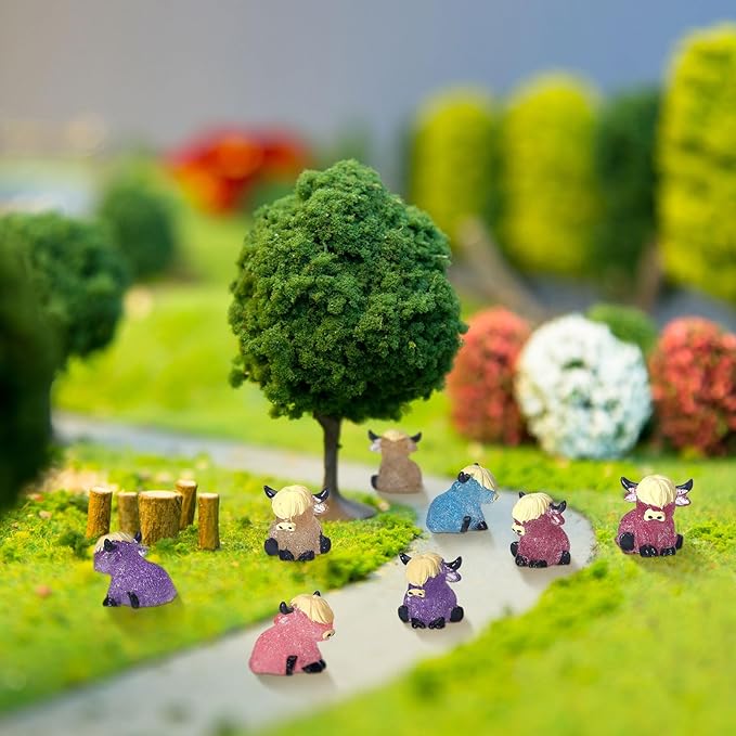 75 Pcs Mini Highland Cow Figurines Bulk Glitter Highland Cow Statues Mini Resin Animals Cute Tiny Resin Figures Animals Sculpture Ornament for Cake Topper Home Office Desk Decorations