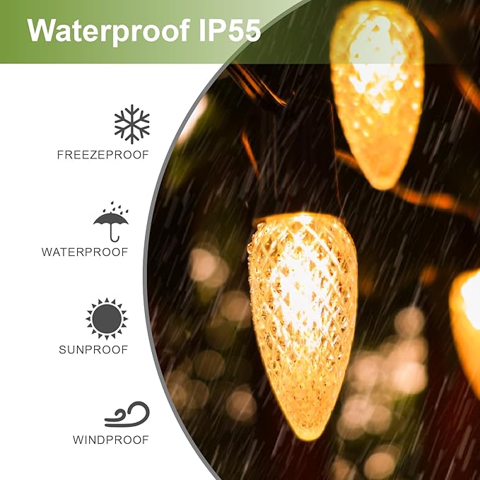 100Pack C9 Christmas LED Light Bulbs, Strawberry Replacement Bulb 2200K Warm White Shatterproof & Waterproof Outdoor String Light Bulbs, E17 Candelabra Base Edison Bulbs for Holiday Decoration