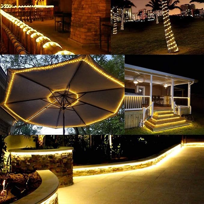 100ft LED Rope Lights Outdoor, 720 LED Connectable and Flexible Tube Lights with 8 Modes, Waterproof LED Rope Lighting for Garden, Patio, Pool, Bedroom, Party, Indoor Outdoor Decoration (Warm White)