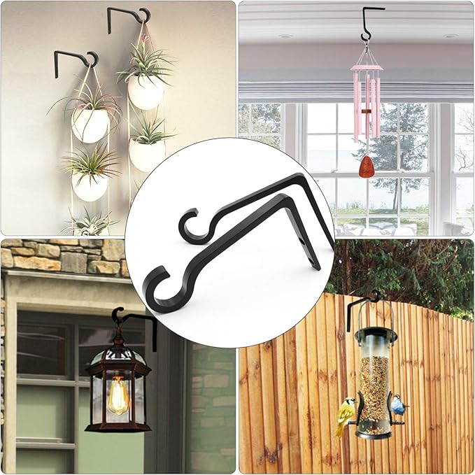 Hanging Plant Bracket 6inch Metal Plant Hook Shepherds Hook Decorative Wall Plant Hanger for Hanging Lanterns, Bird Feeder, Flower Basket, Home Decor Indoor & Outdoor (2, Gold Hammertone)