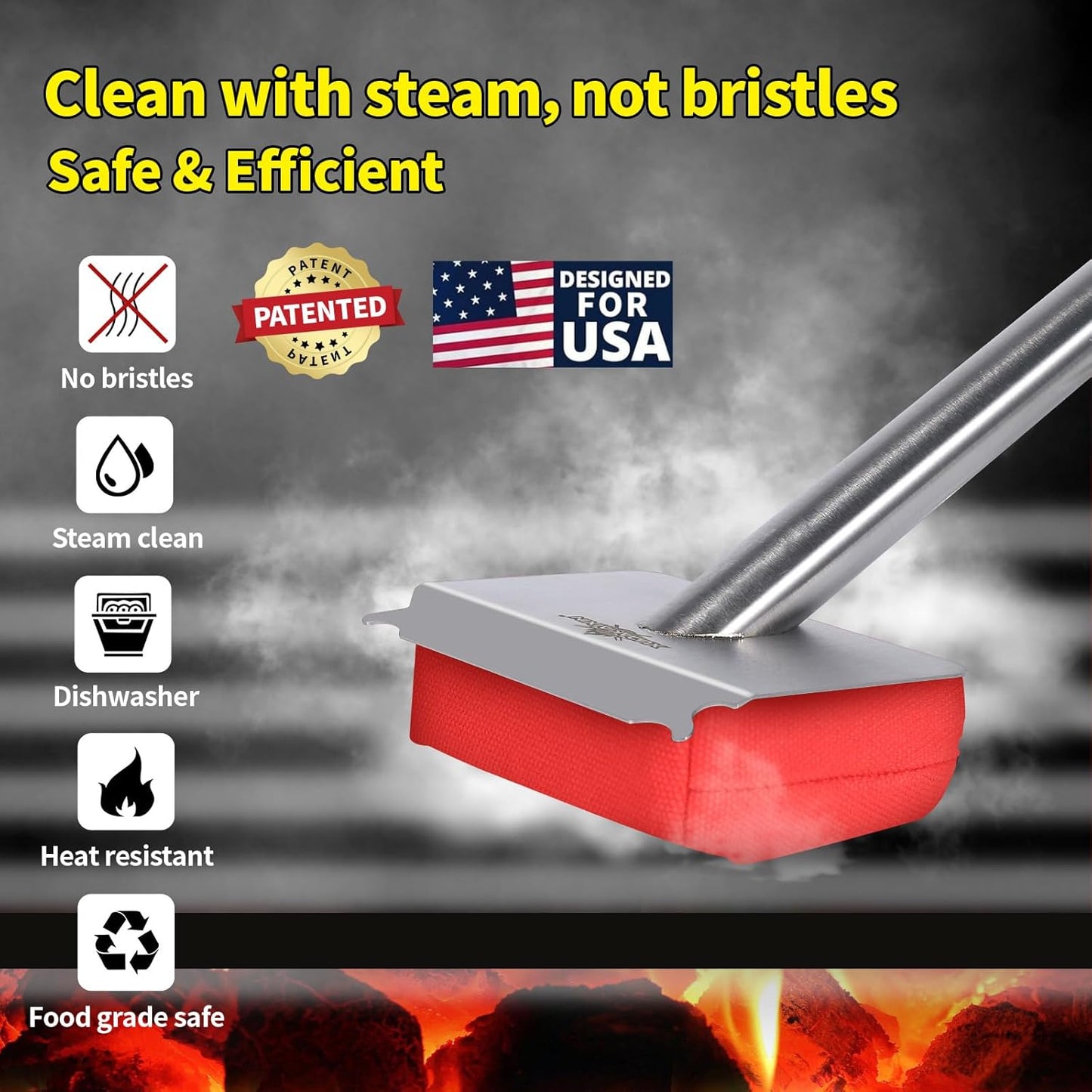 Grill Brush Bristle Free,BBQ Replaceable Scraper Cleaning Head,Safe Grill Accessories for Cast Iron Grates/Porcelain/Weber Gas/Charcoal Grill,Grill Brush for Outdoor Grill-Red